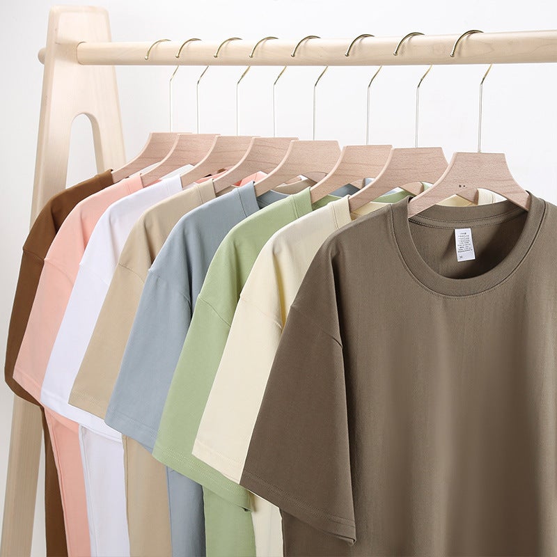 Large version | Gender-free 230g Xinjiang cotton T-shirt long velvet combed round neck short sleeve loose half sleeve T live hot - Image 2