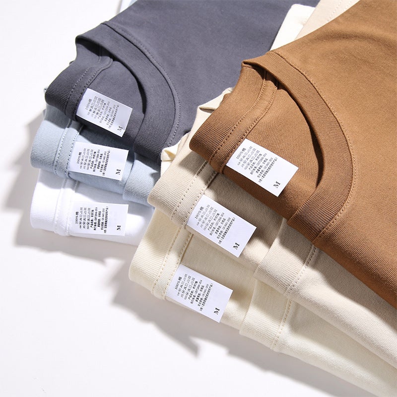 Large version | Gender-free 230g Xinjiang cotton T-shirt long velvet combed round neck short sleeve loose half sleeve T live hot - Image 3