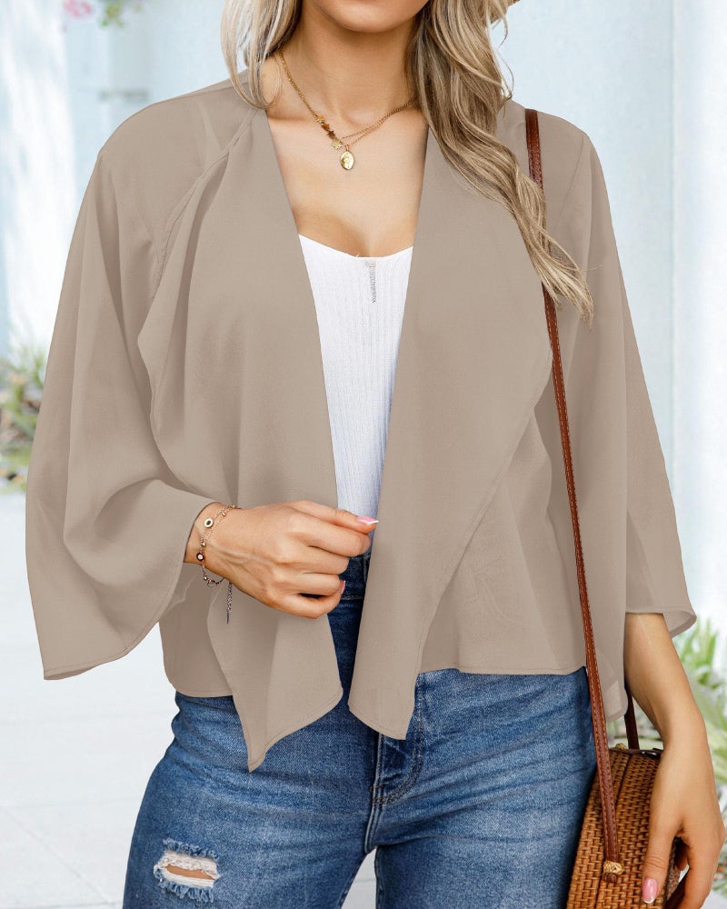 rosemia Women's 3/4 Sleeve Shrugs Cardigan Kimono Lightweight Mesh Jackets for Evening Dresses (LightKhaki,S) - Image 4