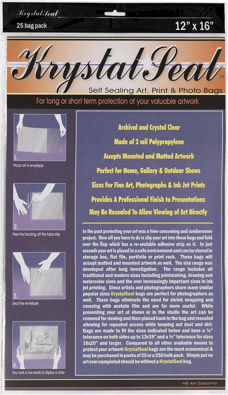 Creative Mark Krystal Seal ATC Art and Photo Bags - Archival Polyethylene Sealing Bags for Paintings, Artwork and Photo Storage - 12 x 16- Pack of 25 - Image 1