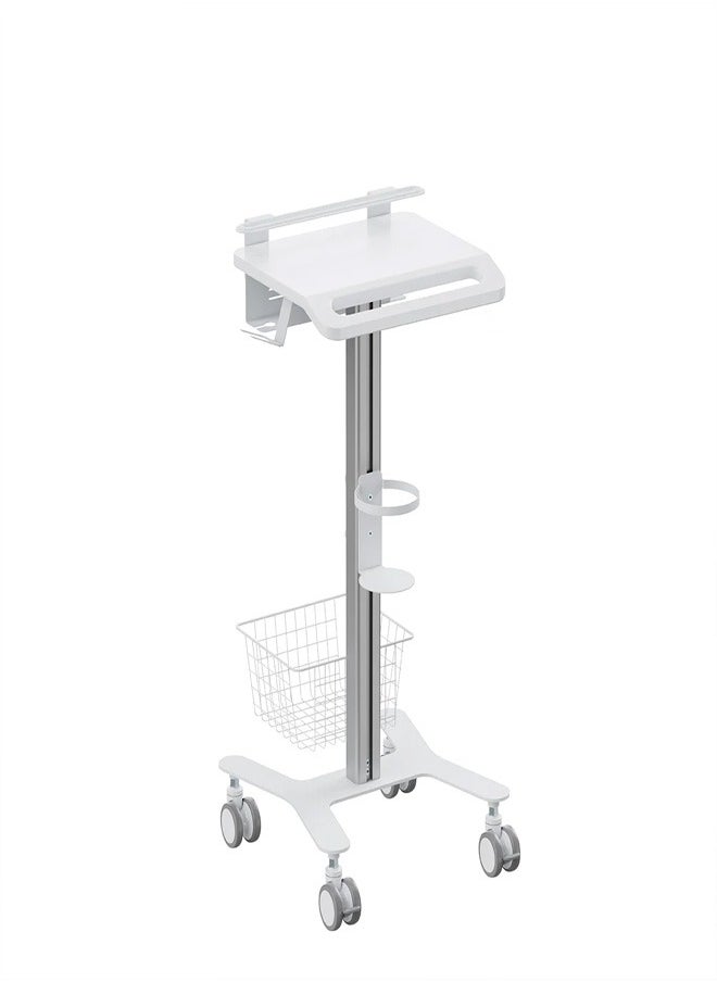 Skill Tech SH MED06 4 Medical Laptop Cart with Anti Theft Laptop Holder & Storage Basket – Mobile Workstation Trolley, Max Load 20kg  Table , 5kg  Basket , Height Adjustable  White  - Image 1