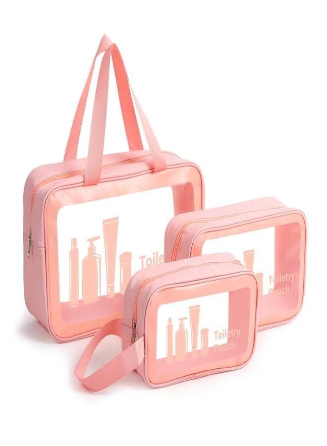 AYUS Travel Makeup Pouch Set Toiletries Bag, Cosmetic Organizer Bag for Women and Girls, Toiletry Storage Kit (Set of 3, Pink) - Image 1