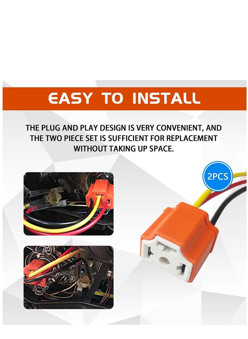 KASTWAVE 2PCS Headlight Connector H4 9003 HB2 Wiring Harness Head Light Socket, 16AWG 3 Adapter Headlamp Assembly Replacement Pigtail Socket Female Plug Fog Light Relay Harness (Orange) - Image 4