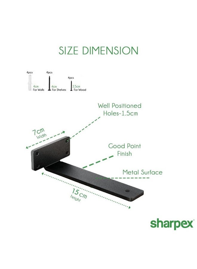 Sharpex Heavy Duty Shelf Bracket for Wall Shelves Angle Brackets with Screws | Decorative Corner Shelf Supporter Wall Rack-Powder Coated Angle Wall Metal Only Brackets Black (Pack of 2) - Image 2