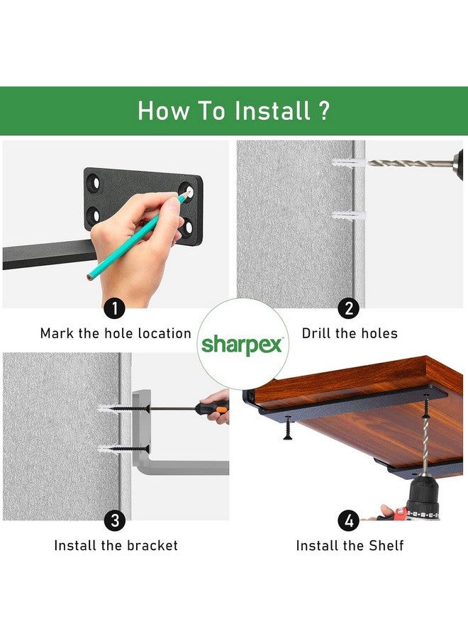 Sharpex Heavy Duty Shelf Bracket for Wall Shelves Angle Brackets with Screws | Decorative Corner Shelf Supporter Wall Rack-Powder Coated Angle Wall Metal Only Brackets Black (Pack of 2) - Image 3