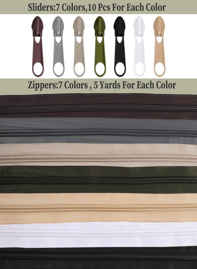 Syhood سحود 35 ياردة 7 قطع سحابات خياطة #5 نايلون متنوعة شريط سحاب مع 70 منزلق لمستلزمات الحرف اليدوية هدايا للنساء والرجال (لون محايد) - Image 3