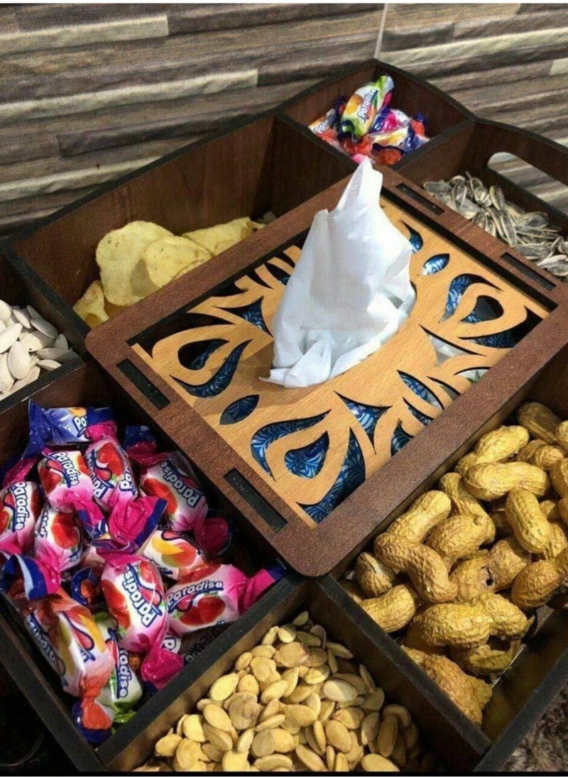 Generic Nut, Snack, Cake, and Filled Sweets Tray – 8 Compartments with MDF Compressed Wood Tissue Box - 6mm  - Image 4