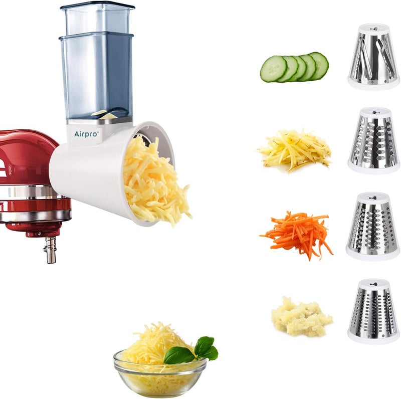 AirPro Slicer/Shredder Attachments for KitchenAid Stand Mixers - 4 Blades Vegetable Chopper and Cheese Grater - Image 1
