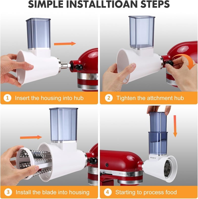 AirPro Slicer/Shredder Attachments for KitchenAid Stand Mixers - 4 Blades Vegetable Chopper and Cheese Grater - Image 5