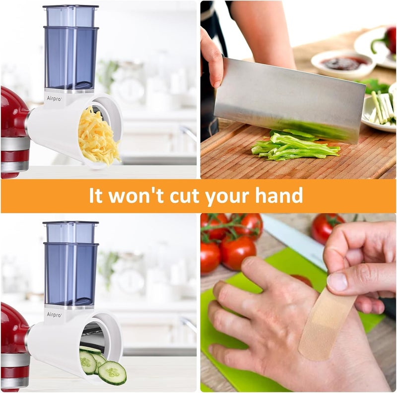 AirPro Slicer/Shredder Attachments for KitchenAid Stand Mixers - 4 Blades Vegetable Chopper and Cheese Grater - Image 4