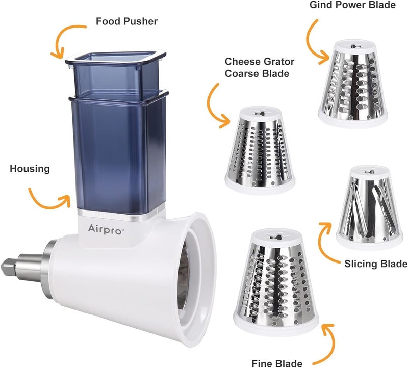 AirPro Slicer/Shredder Attachments for KitchenAid Stand Mixers - 4 Blades Vegetable Chopper and Cheese Grater - Image 3