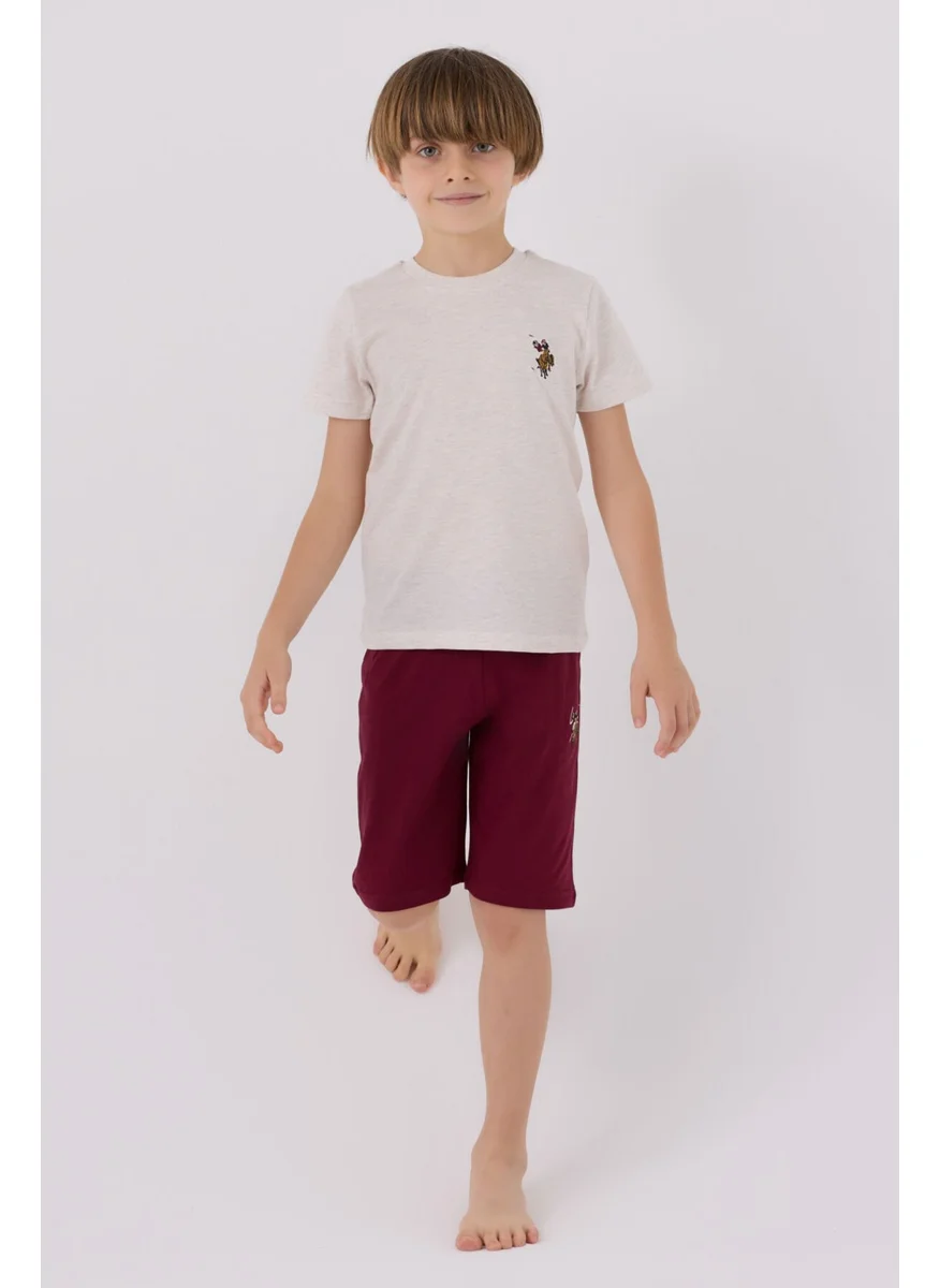 يو اس بولو اسن Light Blue Maroon Boys Bermuda Set