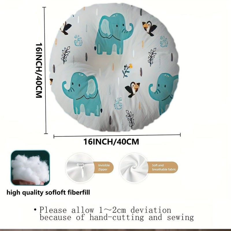 1pc Elephant Bird Animal Print Floor Pillow Soft Microfiber Round 16x16 Inch Multi Purpose Cushion For Living Room Bedroom Reading Nook Cozy Contemporary Home Decor Elephant Decor - Image 3