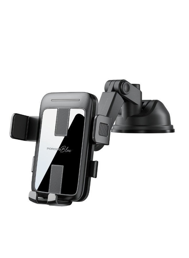 porodo Car Phone Holder with Multi Surface Mounting, Phone Mount with 360° Rotating Base, Adjustable Arm, Foldable Design, Strong Suction Base, One Click Lock & Release, One Handed Operation - Black - Image 1
