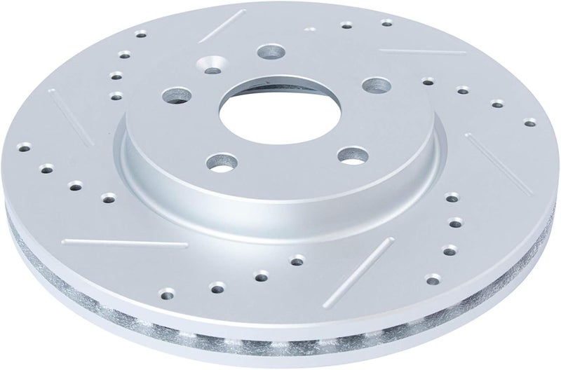 TRQ Front Brake Rotor Set G Coated Vented Drilled Slotted Compatible with 2017-2023 Chevrolet Bolt EV 2022-2023 Bolt EUV 2011-2019 Cruze 2016 Cruze Limited 2012-2020 Sonic 2016-2019 Volt - Image 4