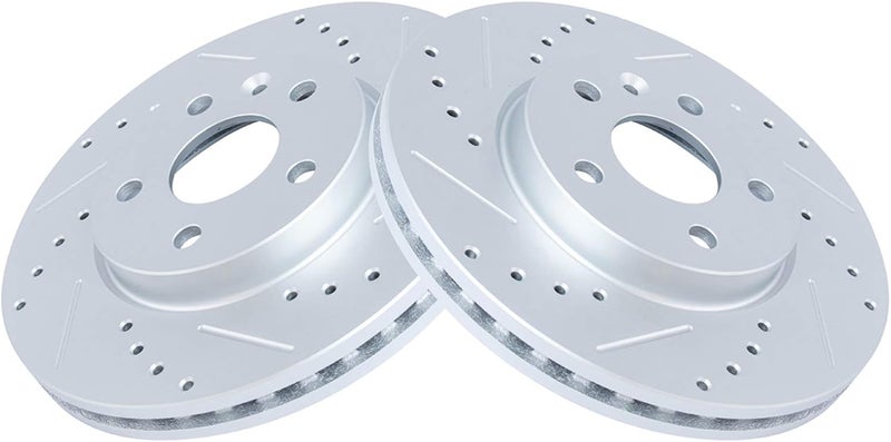 TRQ Front Brake Rotor Set G Coated Vented Drilled Slotted Compatible with 2017-2023 Chevrolet Bolt EV 2022-2023 Bolt EUV 2011-2019 Cruze 2016 Cruze Limited 2012-2020 Sonic 2016-2019 Volt - Image 2