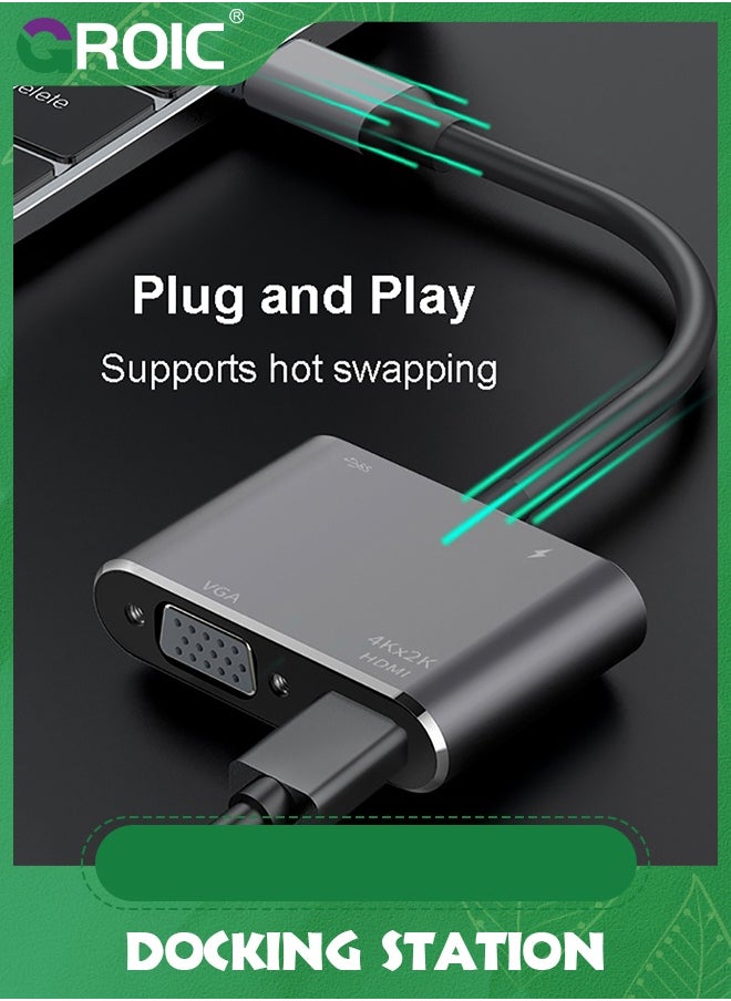 GROIC USB C to HDMI VGA Adapter, 2 in 1 USB 3.1 Type C to VGA HDMI 4K Video Converter Compatible with MacBook Pro/Air 2020 2019, iPad Pro, Surface, Gray  - Image 2