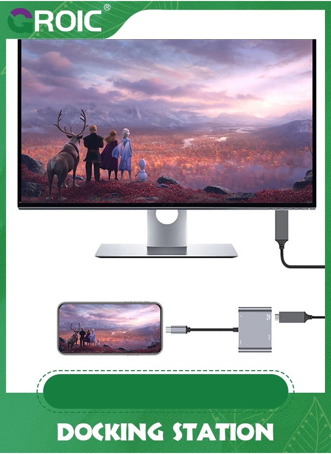 USB C to HDMI VGA Adapter, 2 in 1 USB 3.1 Type C to VGA HDMI 4K Video Converter Compatible with MacBook Pro/Air 2020 2019, iPad Pro, Surface, Gray
