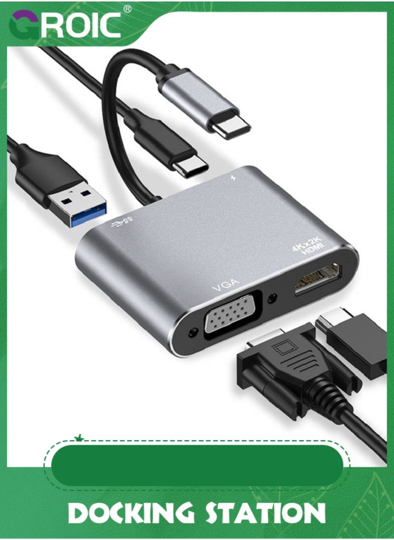 GROIC USB C to HDMI VGA Adapter, 2 in 1 USB 3.1 Type C to VGA HDMI 4K Video Converter Compatible with MacBook Pro/Air 2020 2019, iPad Pro, Surface, Gray  - Image 1