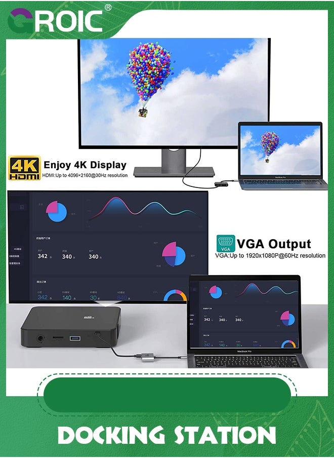 GROIC USB C to HDMI VGA Adapter, 2 in 1 USB 3.1 Type C to VGA HDMI 4K Video Converter Compatible with MacBook Pro/Air 2020 2019, iPad Pro, Surface, Gray  - Image 4