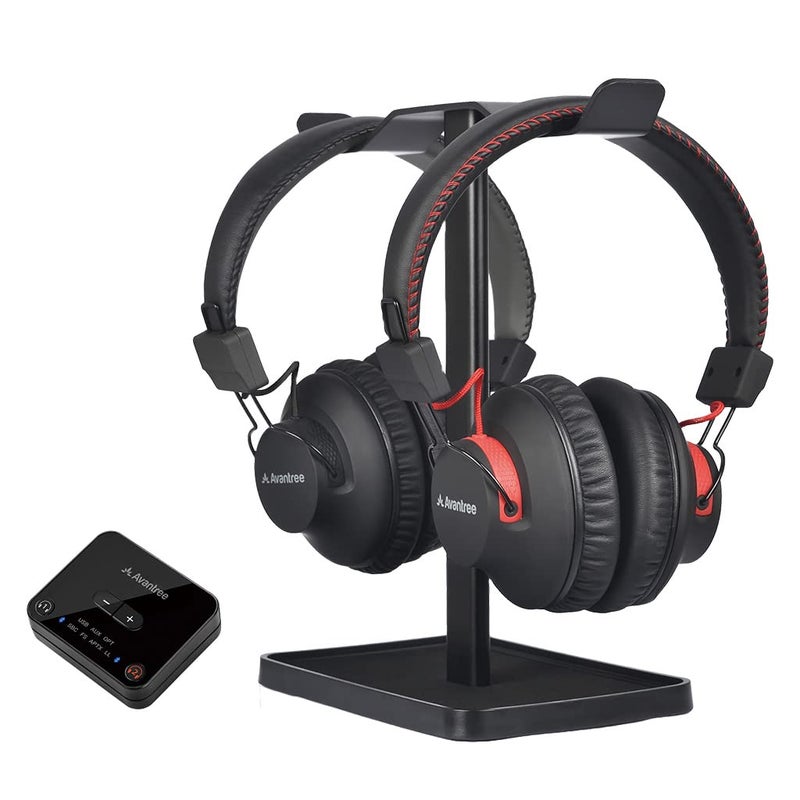 Avantree HT41899 - Dual Bluetooth Wireless Headphones for TV Watching, Compatible with TVs (Optical/AUX), 40Hrs Playtime, Individual Volume Control, Includes Transmitter & Stand - Image 1