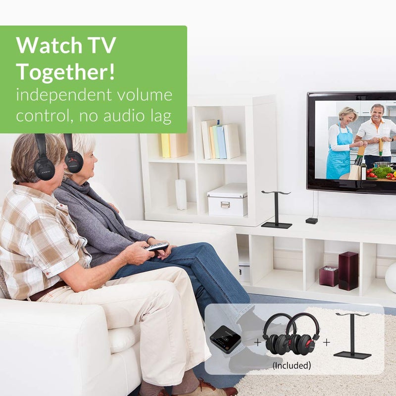 Avantree HT41899 - Dual Bluetooth Wireless Headphones for TV Watching, Compatible with TVs (Optical/AUX), 40Hrs Playtime, Individual Volume Control, Includes Transmitter & Stand - Image 2