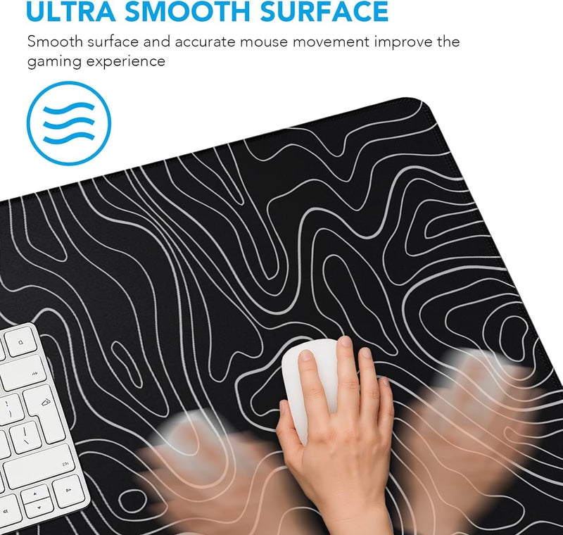 ANTERK Large Mouse Pad, Waterproof Gaming Mousepad with Non-Slip Rubber Base, Stitched Edges, XXL Computer Long Keyboard Mouse Mat for Gamer, Office & Home, 31.5" x 15.7", Black White Lines - Image 2