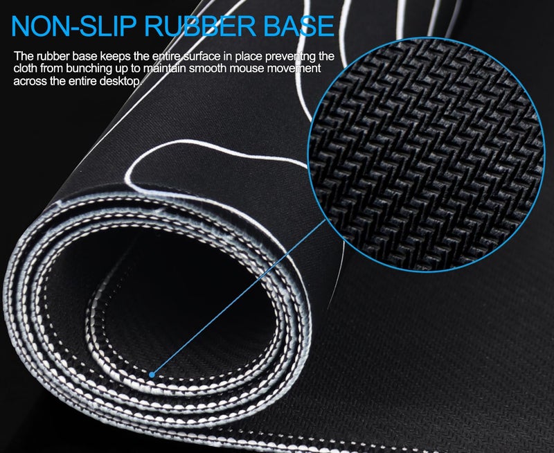 ANTERK Large Mouse Pad, Waterproof Gaming Mousepad with Non-Slip Rubber Base, Stitched Edges, XXL Computer Long Keyboard Mouse Mat for Gamer, Office & Home, 31.5" x 15.7", Black White Lines - Image 5