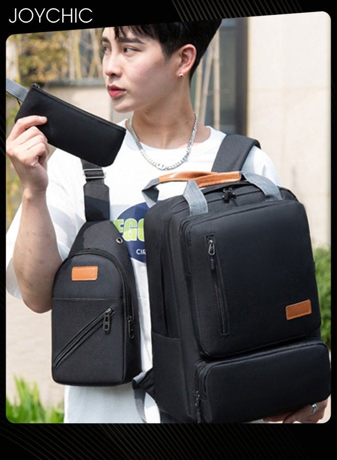 Joychic حقيبة ظهر سفر لابتوب أكسفورد 3 قطع بنمط صلب بسحاب حقيبة مدرسية مضادة للسرقة ومقاومة للماء للرجال والنساء - Image 2