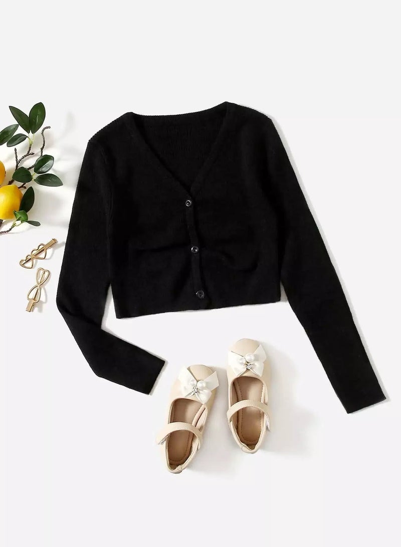 Girls V Neck Button Up Cardigan - Image 1
