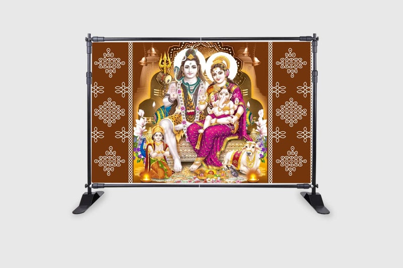 Backdropon Lord Shiv Parivar Design Backdrop Cloth for Pooja Decoration Traditional/Background Curtain for Festival Fabric Size 5Feet Height and 8Feet Width(5 * 8) - Image 2