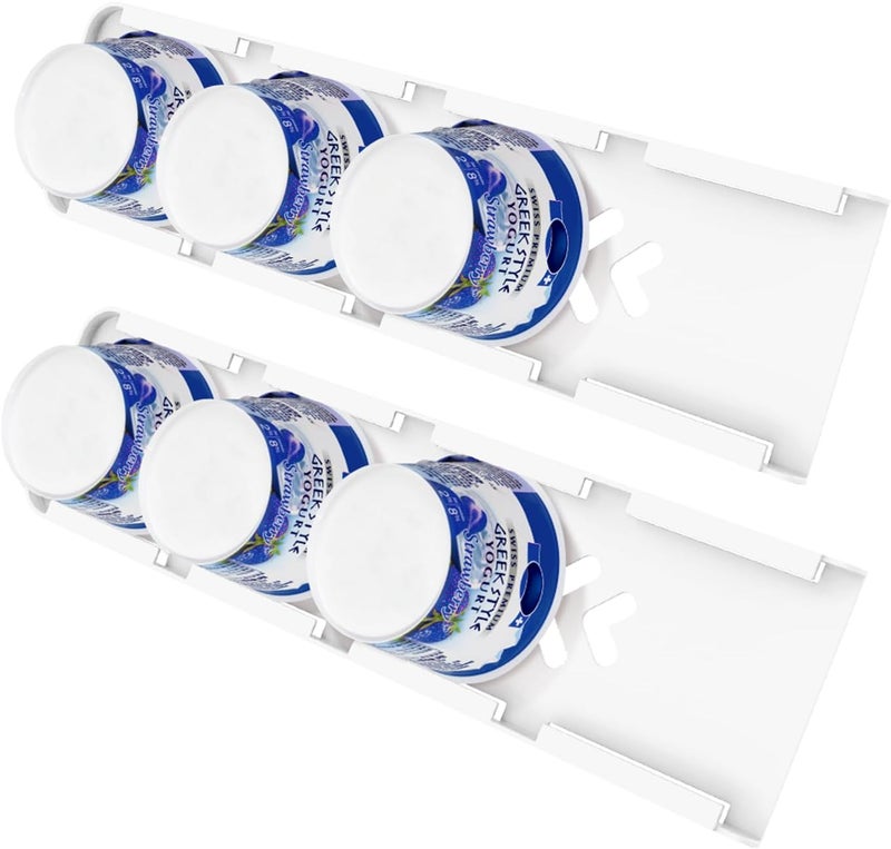 SOPHICO Yogurt Organizer for Fridge, 4 Capacity Yogurt Sliders for Refrigerator, Yogurt Holder with Adhesive Tapes for 3.75 Inch Yogurt, Greek and Vegan Yogurt (White,2 Pack) - Image 1