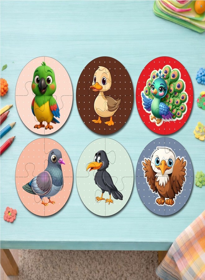Plan To Gift Wooden Jigsaw Puzzle Set of 6 for Kids | Birds Theme | 4-Piece Round Puzzles | Learning Toy for 2-5 Year Old Boys & Girls - Image 4