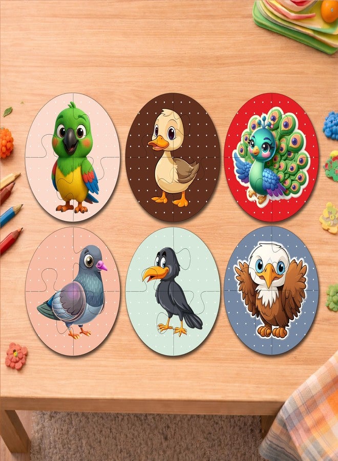Plan To Gift Wooden Jigsaw Puzzle Set of 6 for Kids | Birds Theme | 4-Piece Round Puzzles | Learning Toy for 2-5 Year Old Boys & Girls - Image 3
