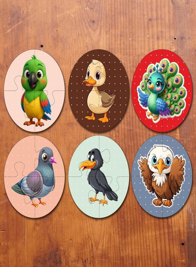 Plan To Gift Wooden Jigsaw Puzzle Set of 6 for Kids | Birds Theme | 4-Piece Round Puzzles | Learning Toy for 2-5 Year Old Boys & Girls - Image 1