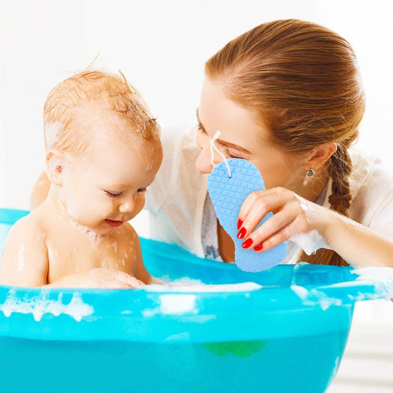Soft Blue Exfoliating Bath Sponge Body Scrubber for Newborns and Adults - Image 5