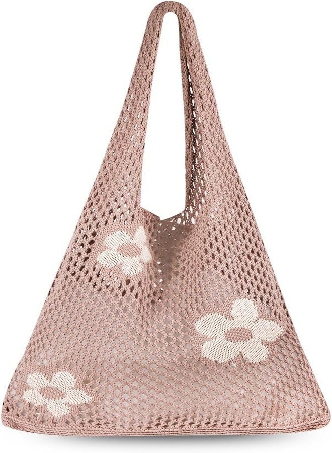 كون حقيبة تسوق كروشيه من كاون للنساء، حقيبة شاطئ صيفية أنيقة، حقيبة كتف متينة منسوجة للاستخدام اليومي والإجازات، هدية للنساء (لون كاكي) - Image 2