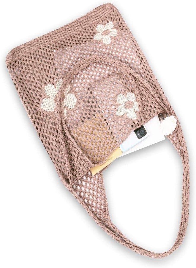 كون حقيبة تسوق كروشيه من كاون للنساء، حقيبة شاطئ صيفية أنيقة، حقيبة كتف متينة منسوجة للاستخدام اليومي والإجازات، هدية للنساء (لون كاكي) - Image 4