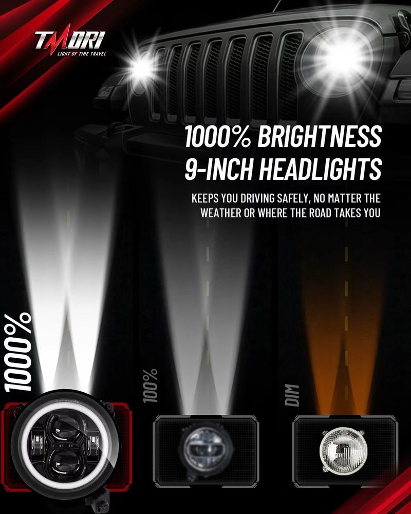 TMORI 9 Inch Multi-Color LED Headlights with Angel Eyes Ring DOT Hi/Lo Beam 9" Round Headlights Remote Phone APP Control Compatible with Je-ep Wrangler JL JLU Unlimited & Gladiator JT (2018-2026) - Image 5