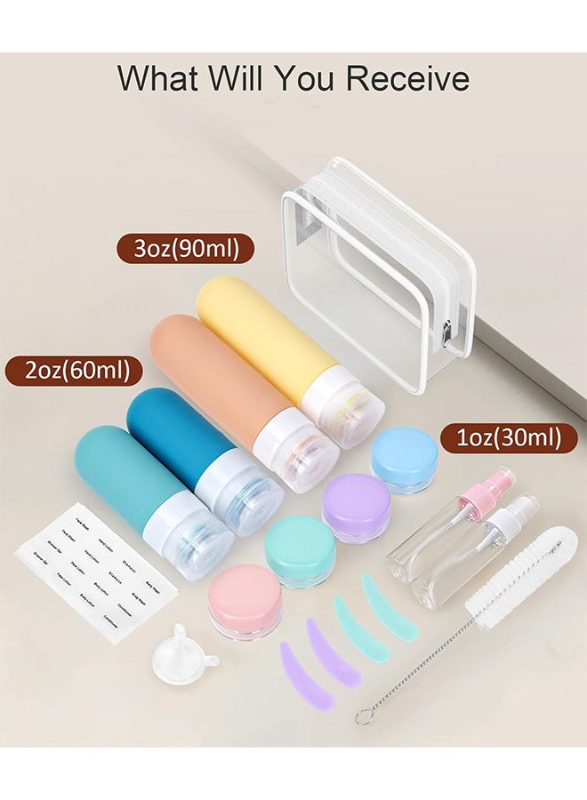 GIFT Travel Bottles for Toiletries, 17 Packs Travel Kit Silicone Travel Containers, Leak Proof Refillable Liquid Travel Essentials - Image 2