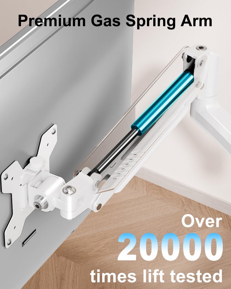 MOUNTUP Dual Monitor Stand Height up to 26.6 inch, Monitor Desk Mount Holds up to 32 inch & 22 lbs Each, Gas Spring Dual Monitors Arm with C-clamp & Grommet Mounting, Freelift White - Image 5