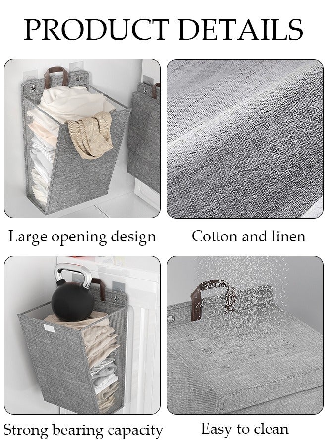 DUNISO 2 Pieces Laundry Hamper,Collapsible Hanging Laundry Basket with Lid and Handles,Space-Saving Wall Hanging Dirty Clothes Basket,Folding Clothes Hamper Storage Basket for Toys Clothes Organizer  - Image 3