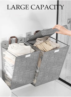 DUNISO 2 Pieces Laundry Hamper,Collapsible Hanging Laundry Basket with Lid and Handles,Space-Saving Wall Hanging Dirty Clothes Basket,Folding Clothes Hamper Storage Basket for Toys Clothes Organizer  - Image 5