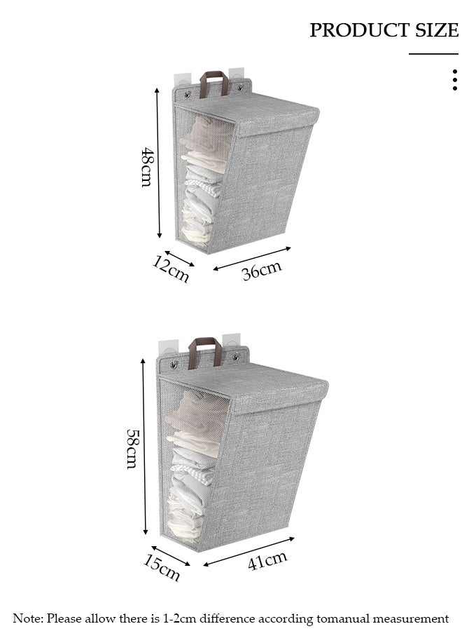 DUNISO 2 Pieces Laundry Hamper,Collapsible Hanging Laundry Basket with Lid and Handles,Space-Saving Wall Hanging Dirty Clothes Basket,Folding Clothes Hamper Storage Basket for Toys Clothes Organizer - Image 5