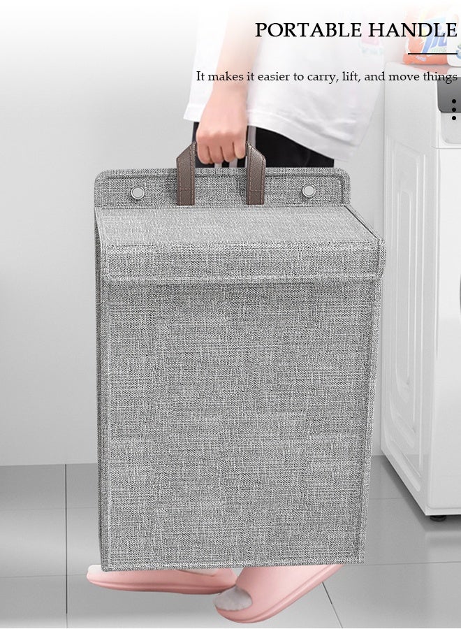 DUNISO 2 Pieces Laundry Hamper,Collapsible Hanging Laundry Basket with Lid and Handles,Space-Saving Wall Hanging Dirty Clothes Basket,Folding Clothes Hamper Storage Basket for Toys Clothes Organizer - Image 3