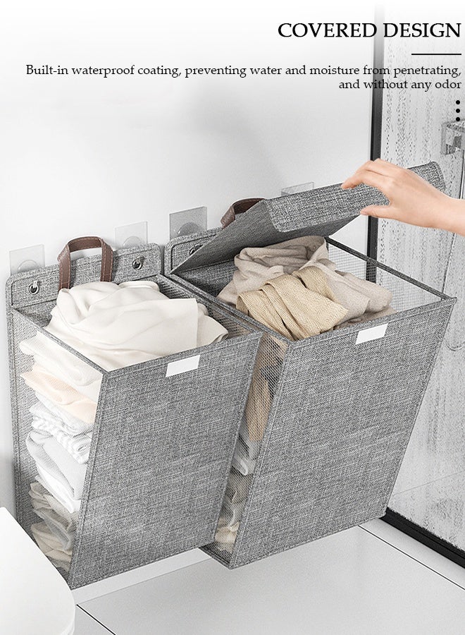 DUNISO 2 Pieces Laundry Hamper,Collapsible Hanging Laundry Basket with Lid and Handles,Space-Saving Wall Hanging Dirty Clothes Basket,Folding Clothes Hamper Storage Basket for Toys Clothes Organizer - Image 2