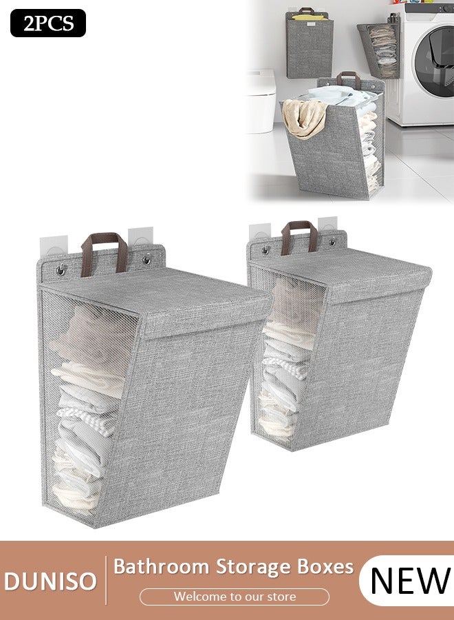 DUNISO 2 Pieces Laundry Hamper,Collapsible Hanging Laundry Basket with Lid and Handles,Space-Saving Wall Hanging Dirty Clothes Basket,Folding Clothes Hamper Storage Basket for Toys Clothes Organizer - Image 1