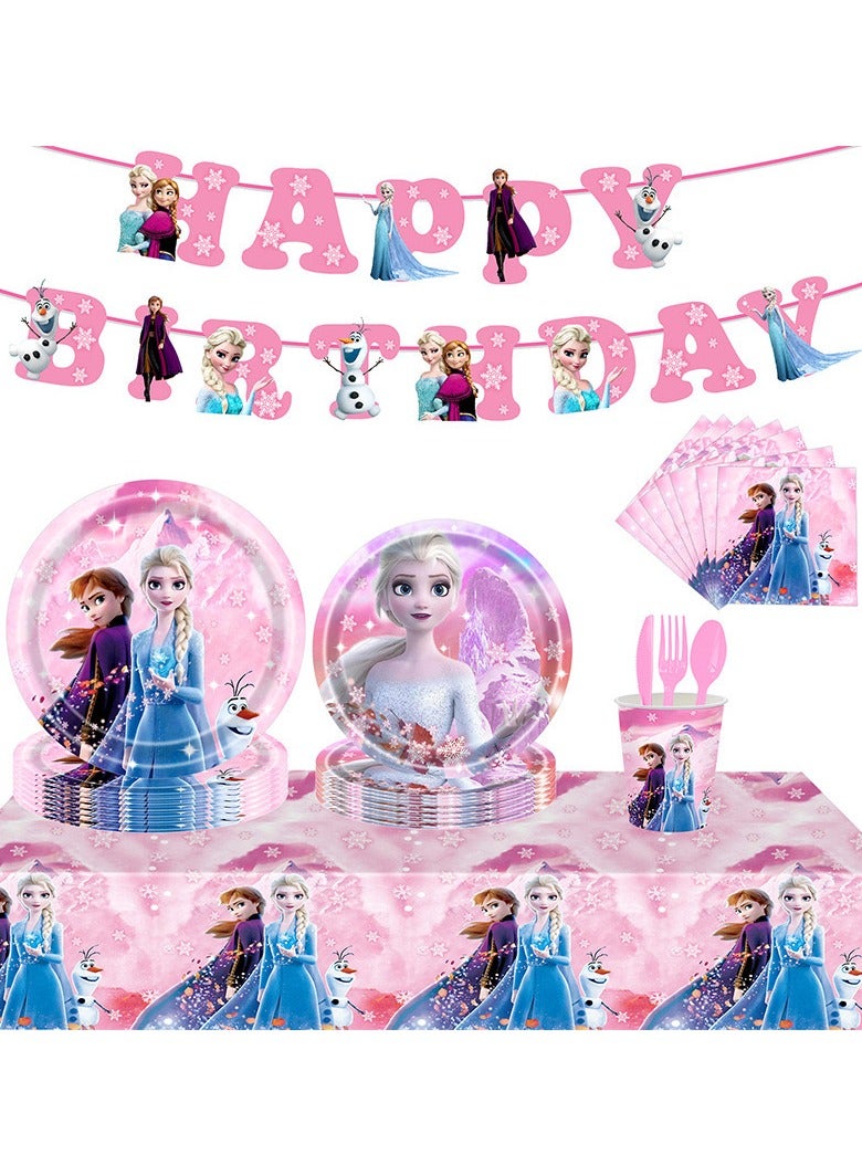 114 Pcs Frozen Elsa Princess Theme BIrthday Party Set Supply Decoration Tableware - Image 1