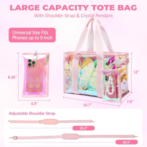 Sisipoet Large Beach Tote Bags for Women, 26L Iridescent Clear Tote Bag, Waterproof Tip-Proof Sandproof Tote Pool Bag, Travel Totes with Phone Pouch and Pendant for Travel, Beach, Swim and Gym - Image 3