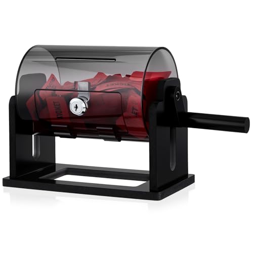 Leinuosen Small Acrylic Raffle Drum 87 x 5 x 7 Inches Clear Raffle Tickets Spinner Cage with Shaking Hand Transparent Ticket Spinner Box for Prize Draw Games BallsCylindrical All Black - Image 1